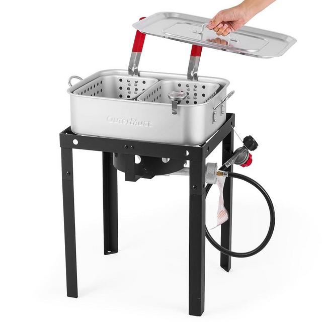 OuterMust 58,000 BTU Outdoor Fish Fryer with Baskets and Lid, 18 Qt. Propane Deep Fryer and 2 Inner Baskets, Ideal for Frying Fish, Chicken Wings, French Fries
