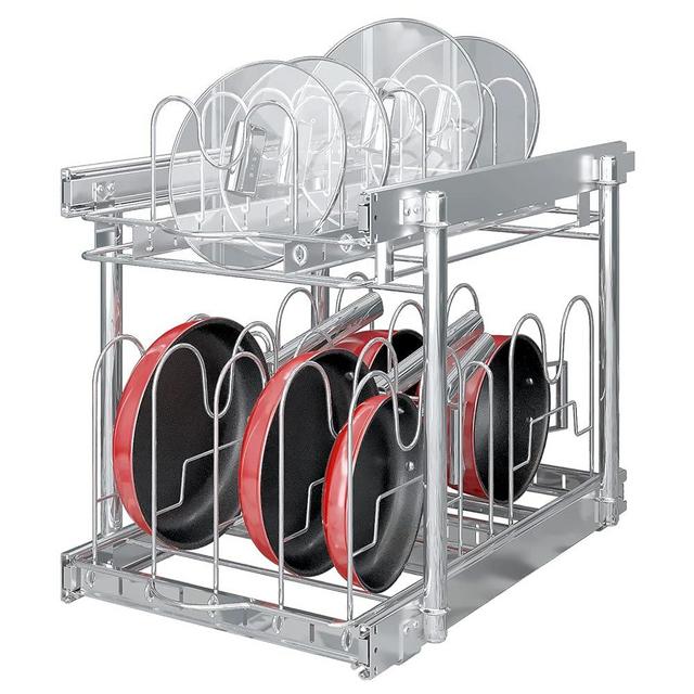 TQVAI Pots and Pans Organizer Expandable Pot Lid Holder Pull Out Kitchen Cabinet Organizer Sliding Pantry Shelves, Cabinet Request at Least 15.5" W x 23.5" D x 23.5" H, Chrome