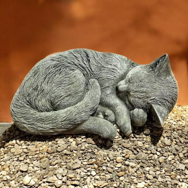 Sleeping cat figurine Yard kitten design Beton cat statue Garden kitty idea Lawn cat decoration Outside pet sculpture Kitten stone ornament