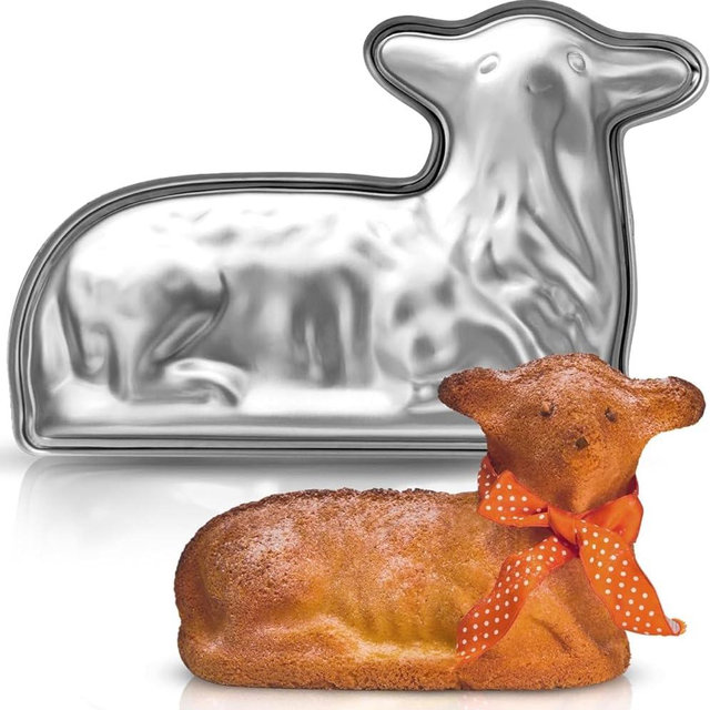 KIBS group Easter Cake Mold Lamb - 2 Side 3D - Traditional Aluminum Metal Lamb Cake Form for Baking - Front and Back Sides