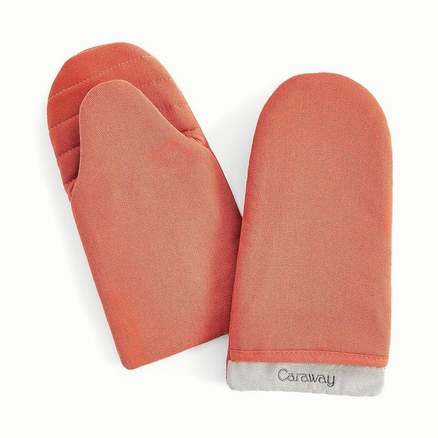 Caraway Oven Mitts - 100% Organic Cotton Oven Mitt - Double-Layer & Stain-Resistant Stitching - Safe Handling of Hot Kitchenware - Set of 2 - Perracotta