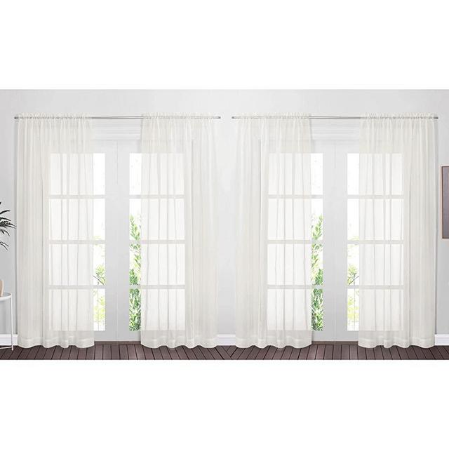 NICETOWN Sheer Curtains 84 inches Length for Living Room, Rod Pocket Voile Sheer Window Treatments Elegant for Patio/Glass Door, Beige, 60" Wide Each Panel, Set of 4