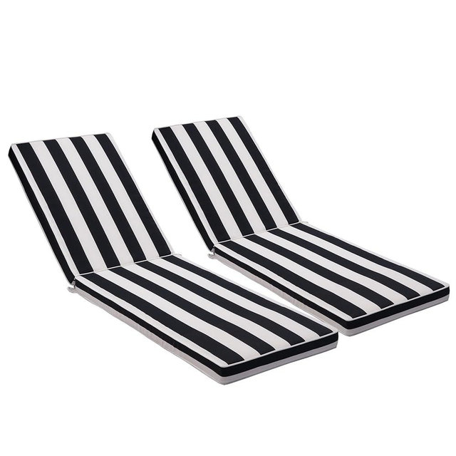 Only choice 2 Pcs Set Outdoor Lounge Chair Cushions Patio Chaise Lounge Replacement Cushions Furniture Seat Cushions(Black+White Stripes-2 pcs)