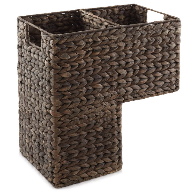 Casafield Stair Basket with Handles, Espresso - Woven Water Hyacinth Staircase Step Organizer Bin