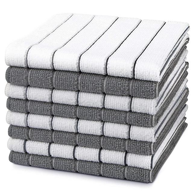 AIDEA Microfiber Dishcloth Kitchen Towels 12”x12”, Super Soft and Absorbent-8 Pack, Multi-Purpose Dish Towels for Home, Kitchen-Grey/White