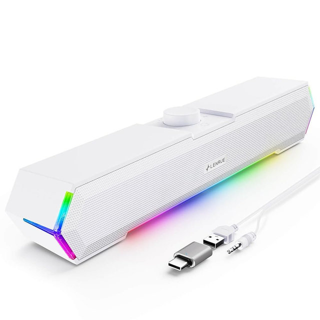 LENRUE G11 Computer Speakers for Desktop, Touch Lights PC Speakers with Surge Clear Sound, USB C/USB Powered for Computer Desktop PC Laptop Monitor (White)