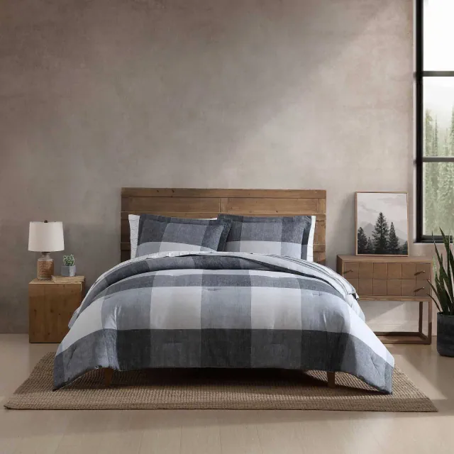 Eddie Bauer 7pc King Oversized Plaid Bed Set Gray