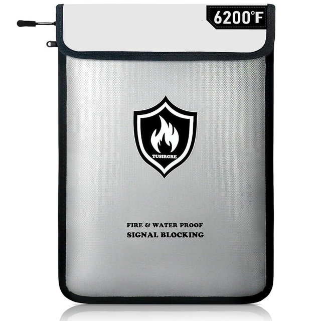 TUSIRGRE 6200°F Upgraded Fireproof Document Bag, 15.7 x 11.4 Faraday Bag, Fireproof Money Bag with Zipper/Reflective Strip, 18 Layers of Heat Insulated Materials, RFID Blocking Bag Protects Devices