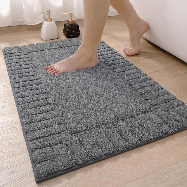 DEXI Bath Mat Bathroom Rugs Shower Bathmat Absorbent Washable Carpet Mats for Floor Non Slip 16"x24" Dark Grey