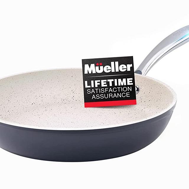 Mueller HealthyStone 10-Inch Fry Pan, Heavy Duty Non-Stick German Stone Coating Cookware, Aluminum Body, Even Heat Distribution, No PFOA or APEO, EverCool Stainless Steel Handle, Grey