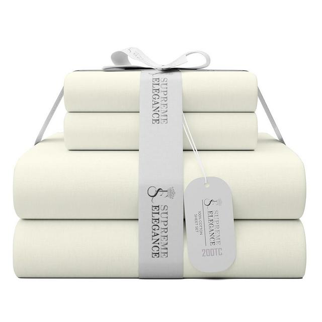 SUPREME ELEGANCE Cool & Crisp Fresh Ivory 100% Cotton Sheets for Full Size Bed, Highly Breathable & Comfortable, Lightweight Sheet Set with Deep Pocket (1 Flat Sheet, 1 Fitted Sheet, 2 Pillowcases)