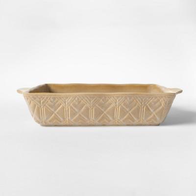 Cravings by Chrissy Teigen 11.25"x7.75" Embossed Stoneware Bakeware with Handle Tan