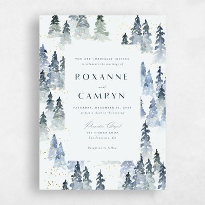 Mist, Blue Wedding Invitation - Spruce Portrait Foil