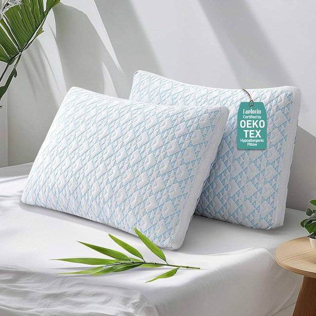 Caelorin Shredded Memory Foam Cooling Soft Bamboo Viscose Pillows King Set of 2, Adjustable Hypoallergenic Hotel Quality Bed Pillows for Side, Stomach and Back Sleeper, Oeko-TEX Certified