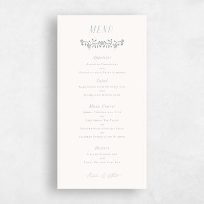 Powder Blue Wedding Menu - Moira