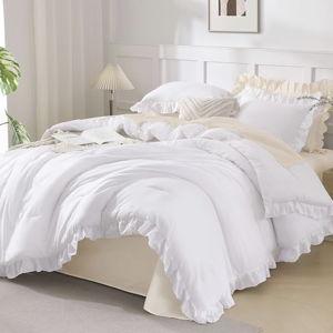 Andency King Size Comforter Set White, 3 Pieces Ruffle Farmhouse Shabby Chic Bedding Comforters & Sets, All Season Western Rustic Home Decor Soft Down Alternative Bed Set Gift for Girls Women