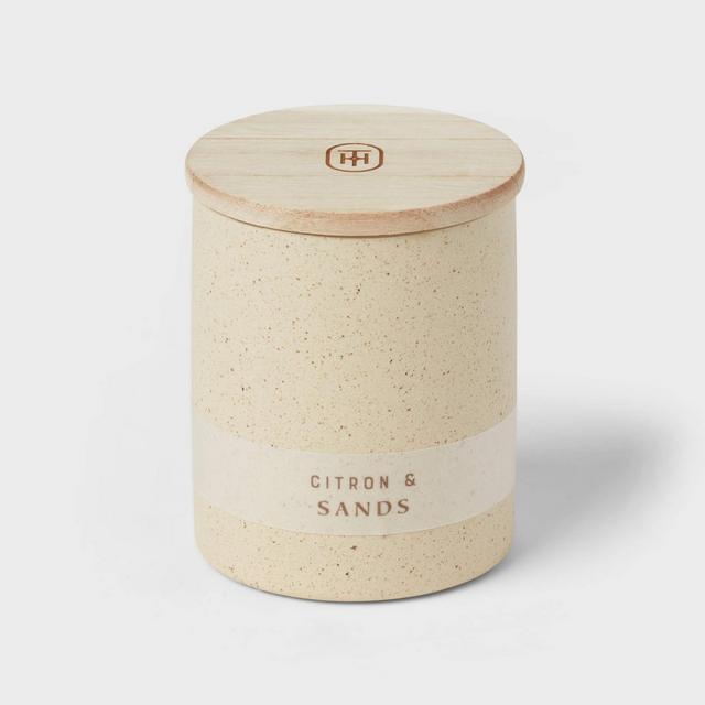 6oz Matte Textured Ceramic Woodwick Candle Ivory/Citron and Sands - Threshold™