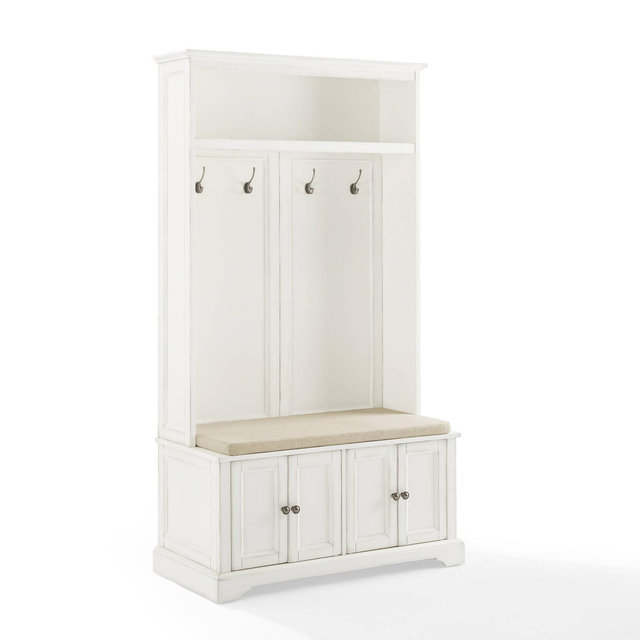 Holbrook Hall Tree Distressed White/Oatmeal - Crosley: Bench, Storage, Hooks, Mudroom Organizer