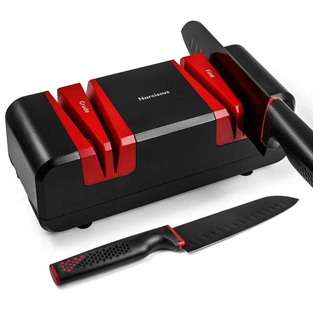 Narcissus Knife Sharpener, 60W Electric Knife Sharpener for Home, with 15-Degree Bevel 2 Wide Stages Grooves, Multifunction for Scissors and Slotted Screwdriver, 5 Minutes Overheat Protection