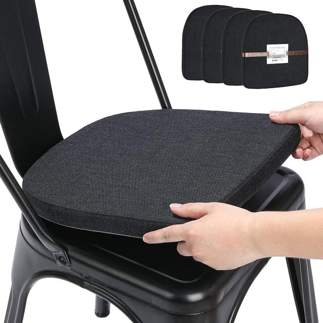 BUYUE Natural Linen 14x14 Magnetic Cushions for Metal Chair Set of 4, Enhanced Anti-Slip Seat Pads for Dining Kitchen Café Stackable Chairs (U-Shape, Black, 4 Counts)