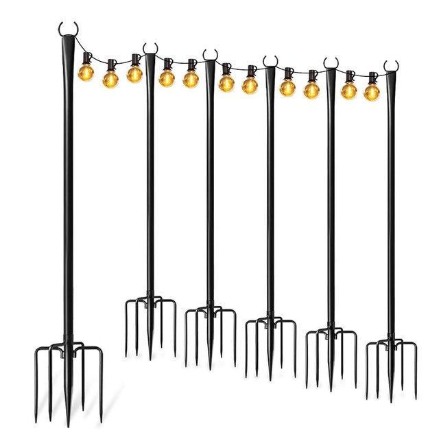 6 Pack String Light Poles for Outside, Thickened Metal Lights Hanger Pole Outdoor with Fork, Lighting Hanging Post Accessories for Patio Decor Garden Backyard Yard Front Porch Outside Decorations