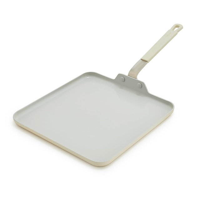 GreenPan x Bobby Flay 11” Square Griddle Pan, PFAS & PFOA-Free Ceramic Nonstick, Induction Suitable, Stay-Cool Silicone Grip Handle, Dishwasher & Oven Safe, Cream