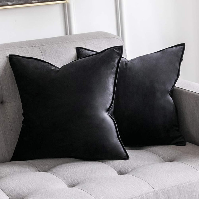 MIULEE Pack of 2 Decorative Velvet Throw Pillow Cover Soft Pillowcase Solid Square Cushion Case for Sofa Bedroom Car 24x24 Inch 60x60 cm Black