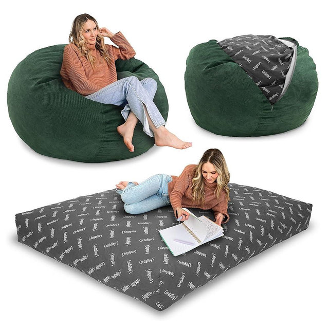 CordaRoy's Corduroy Bean Bag-Convertible Bean Bag Chair-Machine-Washable Corduroy Fabric Cover-for Basement,Living Room,Game Room,Dorm&More - Full Size - Rainforest | Made in The USA
