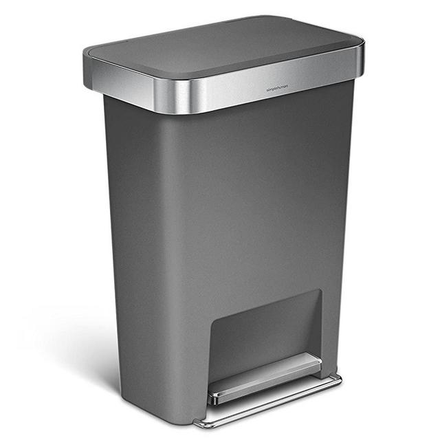 simplehuman 45 Liter Rectangular Kitchen Step Soft-Close Lid, Grey Plastic Hands-Free Trash Can
