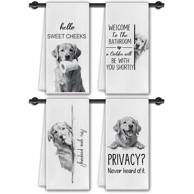 CosxHabitat Golden Retriever Dog Bathroom Hand Towels, Hello Sweet Cheeks Bathroom Decor, Gifts for Golden Retriever Lovers Decorative Hand Towels for Bath Room Washroom, 16x24 Inches Set of 4