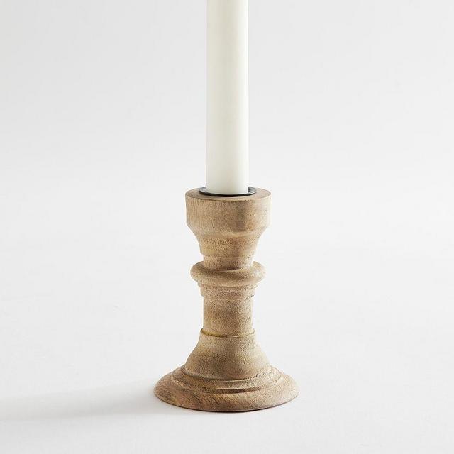Kadence Traditional Turned Wood Taper Holder, Small, Light Brown