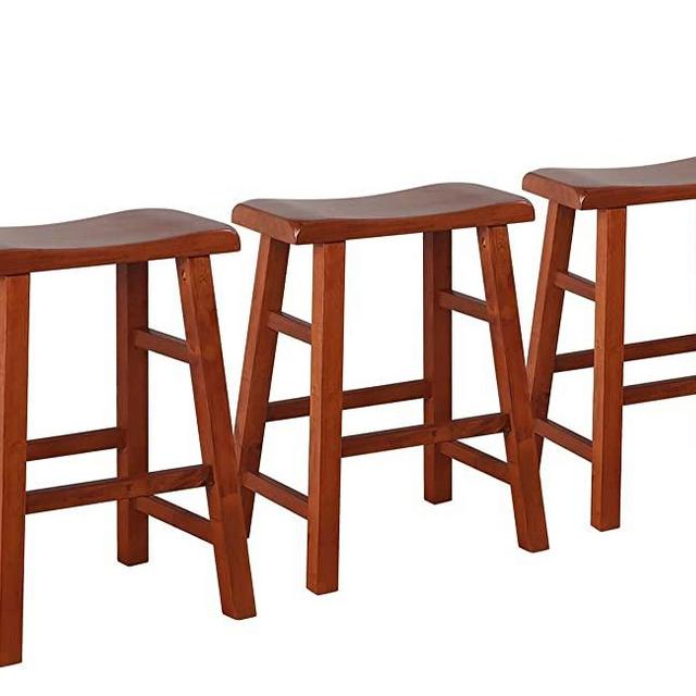 eHemco Heavy-Duty 24" Saddle Seat Barstools, Dark Oak, Set of 3