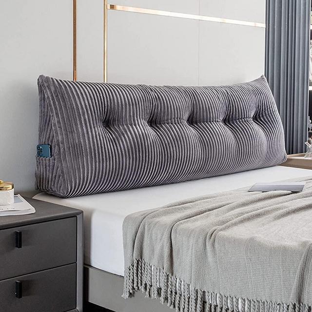 Activance Large Triangular Headboard Wedge Bed Rest Reading Pillow Backrest Positioning Support Bolster Cushion with Removable Cover (Grey, Queen: 59x8x20 Inches )