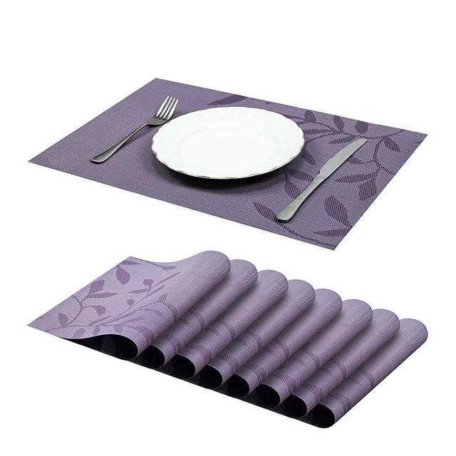 Jujin Placemats Set of 8 Non-Slip Washable PVC Heat Resistant Table Mats for Dining Table Purple