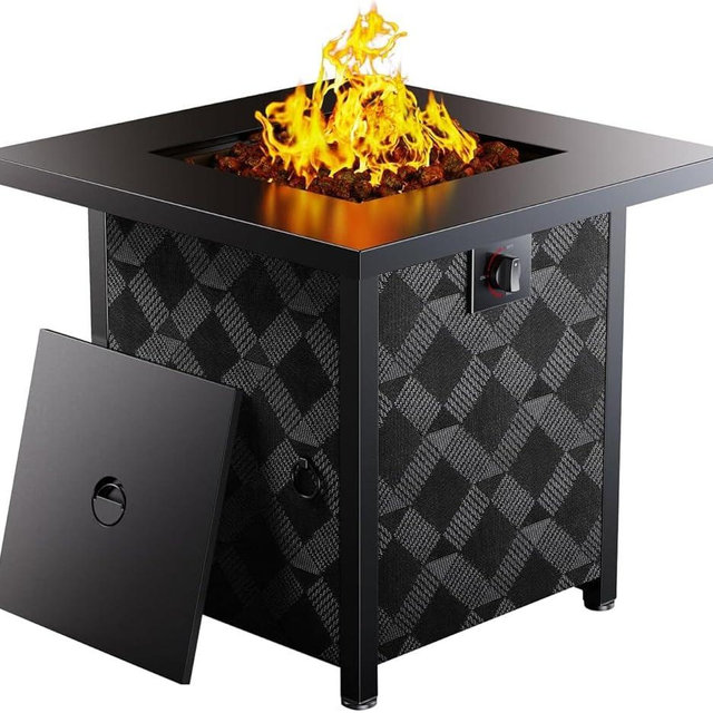 Ciays 28″ Gas Fire Pit Table, 50,000 BTU Square Fire Table with Lava Rocks, 2-in-1 Fire Pit Table with Removable Lid, CSA-Certified Propane Fire Pit for Outdoors, Parties, Backyard, Garden, CIFPT21