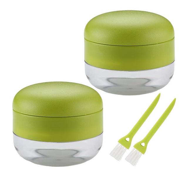 DOSMAMZ Garlic Chopper, 2PCS Garlic Presses, Stainless Steel Blades Cutter, Crusher, Mincer, and Storage Container - Includes 2PCS mini Brushes - Suitable for both Home and Camping – (Green)