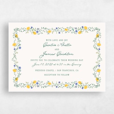 Beige Floral Wedding Invitation - Brume Landscape