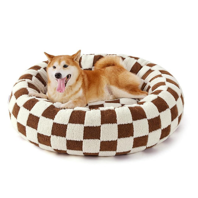 Lesure Donut Small Dog Bed - Round Cat Beds for Indoor Cats Anti-Anxiety Calming Pet Beds, Washable Cute Modern Beds with Teddy Sherpa Plush & Anti Slip Bottom Brown