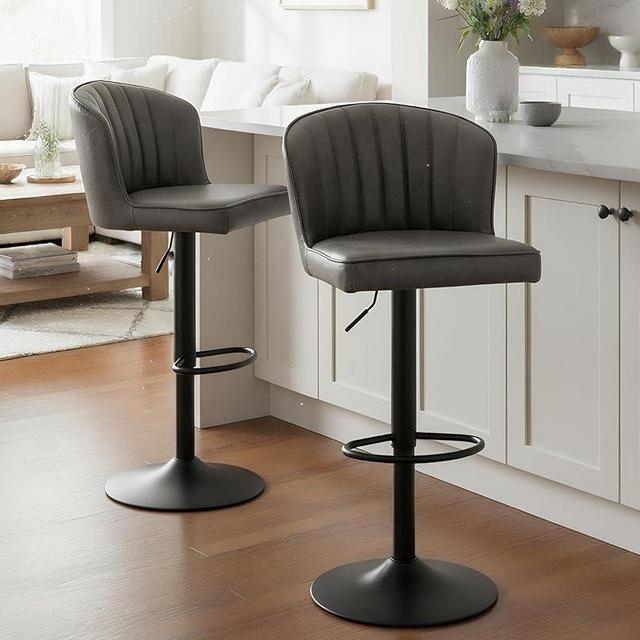 EALSON Swivel Counter Height Bar Stools Set of 2 Modern Adjustable Bar Chairs with Back Leather Upholstered Barstools with Metal Base Comfortable Island Chairs for Kitchen Counter/Pub, Grey