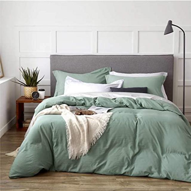 Bedsure Sage Green Washed Duvet Cover Full/Queen Size Set with Zipper Closure, Ultra Soft Hypoallergenic 3 Pieces Comforter Cover Sets (1 Duvet Cover + 2 Pillow Shams), 90x90 inches