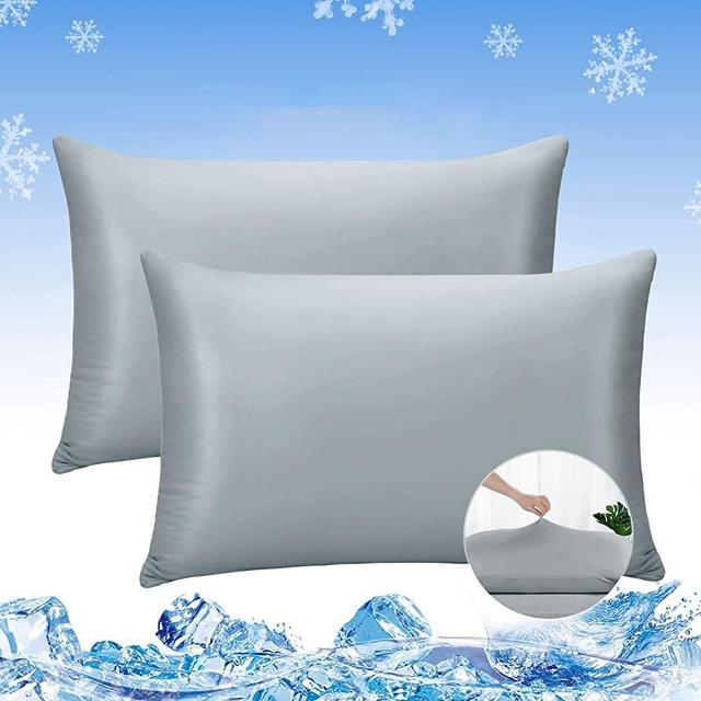 LUXEAR Pillowcases, 2 Pack Ultra Cooling Pillowcases with Japanese Arc-Chill Q-max 0.55 Cooling Fiber, Fit Standard & Queen Size Pillows, Anti-Static Perfect for Hair/Skin, Night Sweat-Gray