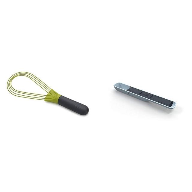 Joseph Joseph 10539 Twist Whisk 2-In-1 Collapsible Balloon and Flat Whisk Silicone Coated Steel Wire, Gray/Green & 40105 Measure-Up Adjustable Measuring Spoon, Measures from 1 ml to 15 ml