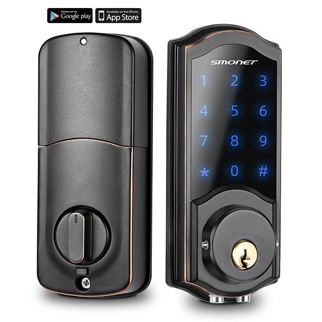 Smart Deadbolt, SMONET Bluetooth Door Lock Keyless, Touchscreen Keypad, Auto Lock, Remote Sharing, Send Ekeys, Free APP Monitoring, Easy to Install for Home, Hotel, Apartment, Black