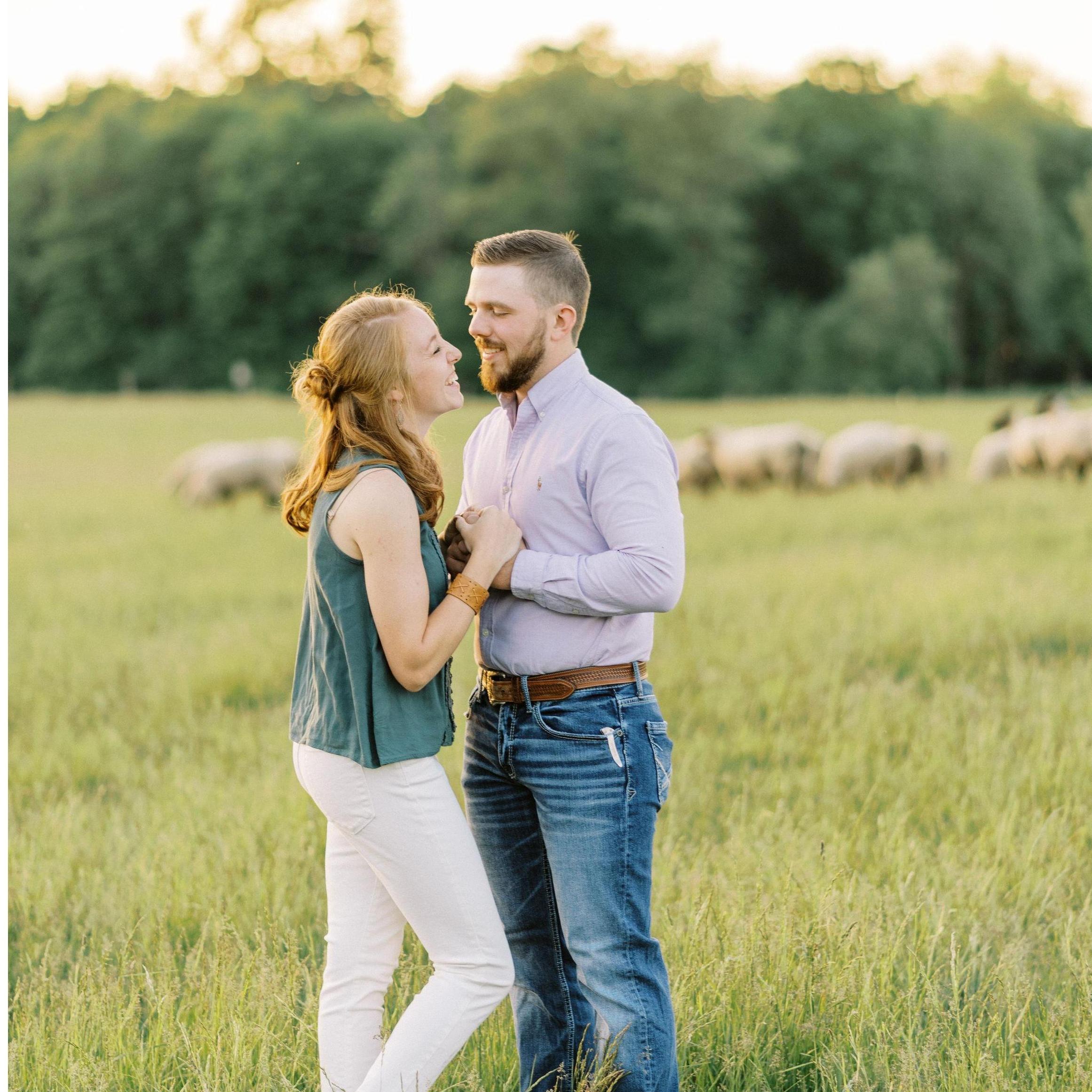 Engagement photo in Marx's sheep pasture