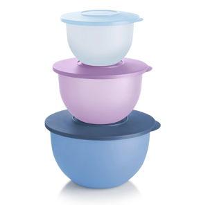Tupperware Impressions Classic 3 Piece Food Storage Bowl Set in Blue and Purple, Dishwasher Safe and BPA Free (3 Containers, 3 Lids)