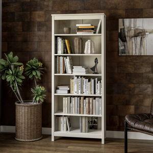Classic Shaker Style Solid Wood Bookcase - Off White, (6 Shelves) 72"H x 30"W x 13.25"D