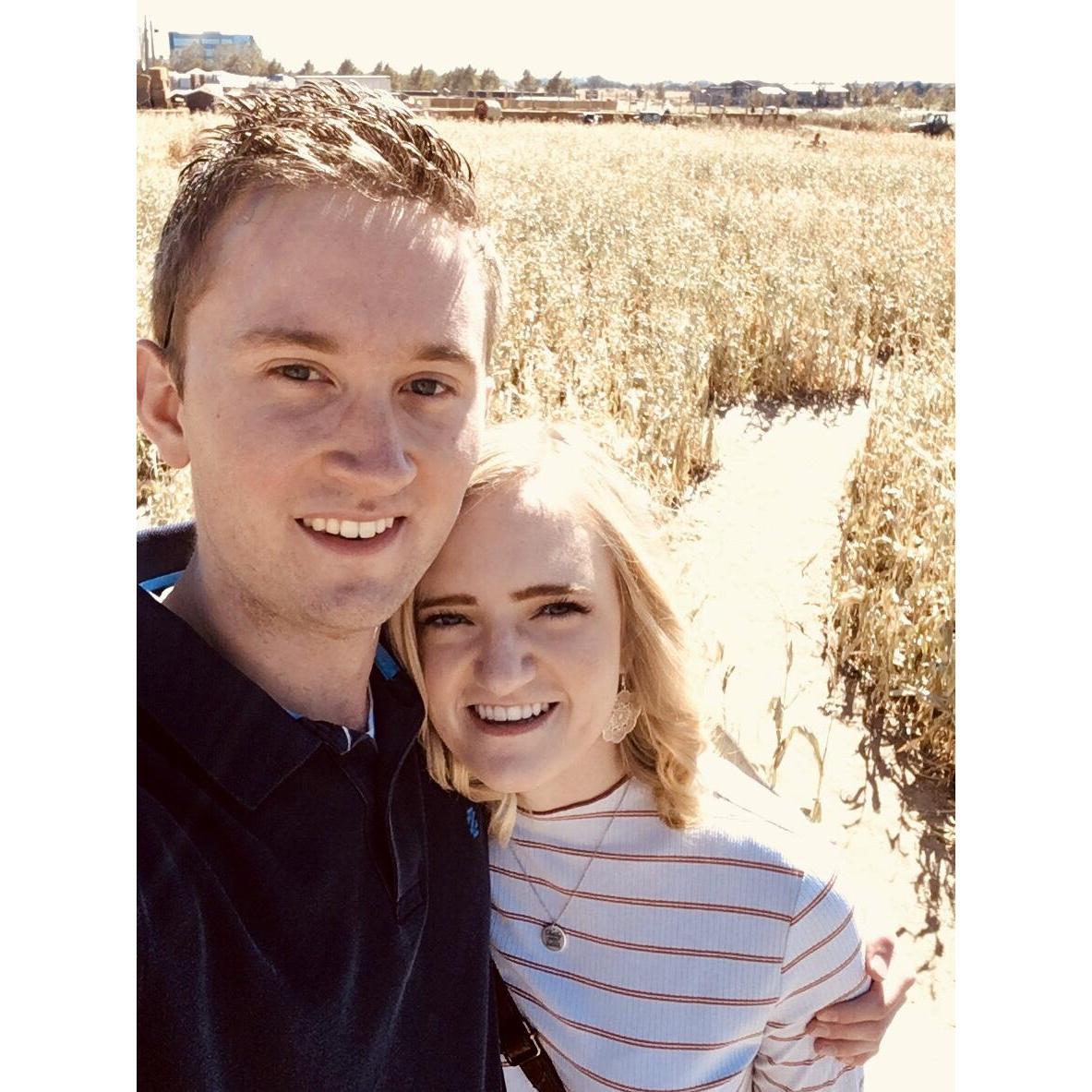 We did long distance for 4 months and were always really excited when we got to see each other. This was taken at a corn maze in Utah, - October 2019