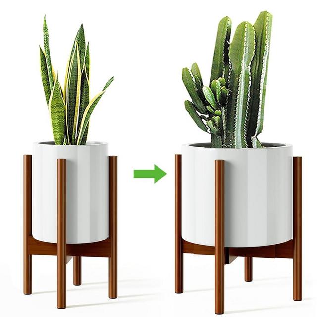 MUDEELA 2 Pack Adjustable Plant Stand Indoor, Bamboo Plant Stand 8 to 12 Inches, Single Floor Plant Stand for Indoor Plants, Bamboo Dark Brown Planter Stand for Indoor Plants, Pot Plant Not Included