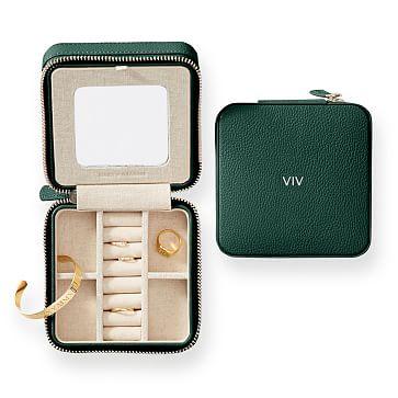 Small Travel Jewelry Case, Forest Green, Foil Debossed