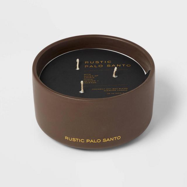 15oz Ceremic Jar 3-Wick Black Lable Rustic Palo Santo Candle - Threshold™
